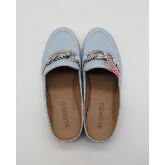 Blondo Women's Bryce Water-Resistant Light Blue Leather Loafers Chain 5.5 NEW - Picture 4 of 7